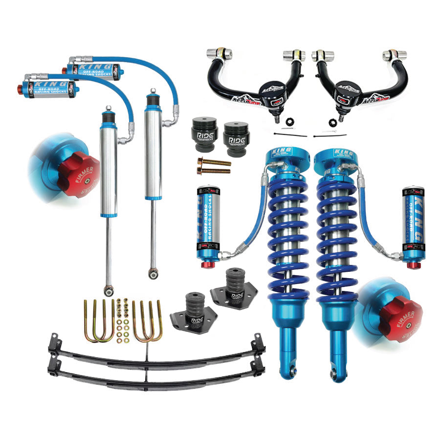 Stage 3 lift kit from AccuTune Offroad for Toyota Tacoma using King 2.5 Shocks with adjusters, Add a Leaf, AccuTune Offroad upper control arms and u-bolt flip kit