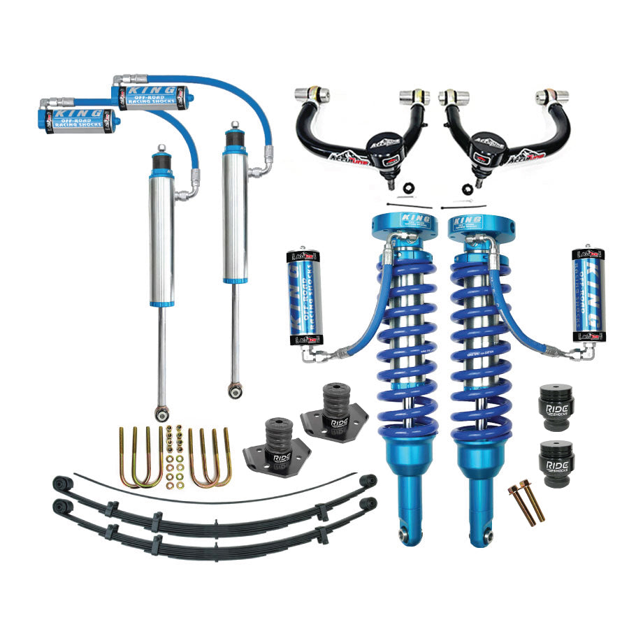 Stage 4 lift kit from AccuTune Offroad for Toyota Tacoma using King 2.5 Shocks, RXT Leaf Springs, AccuTune Offroad upper control arms and u-bolt flip kit