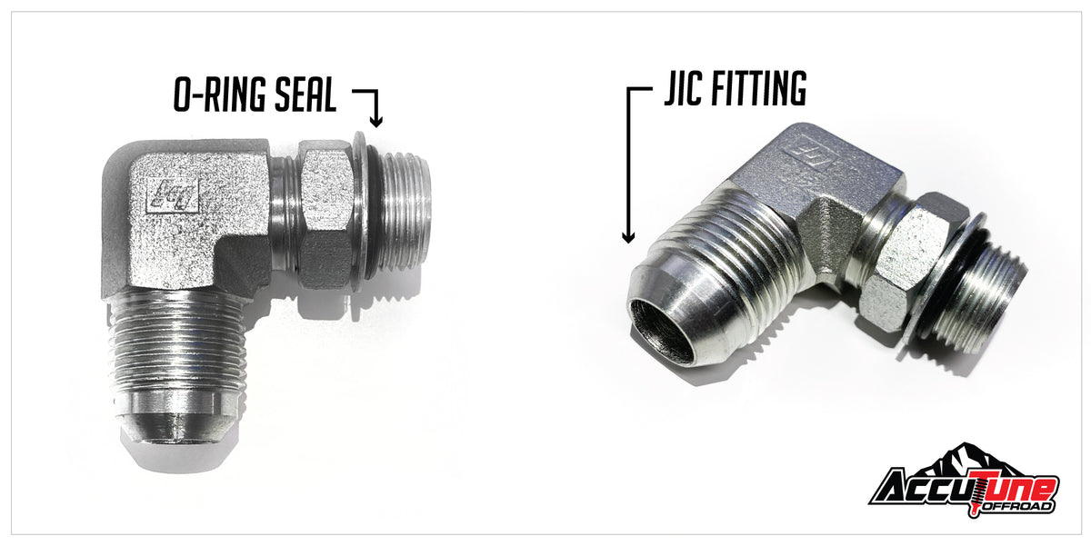 O-ring style shock fitting compared to JIC fitting for off-road shocks.