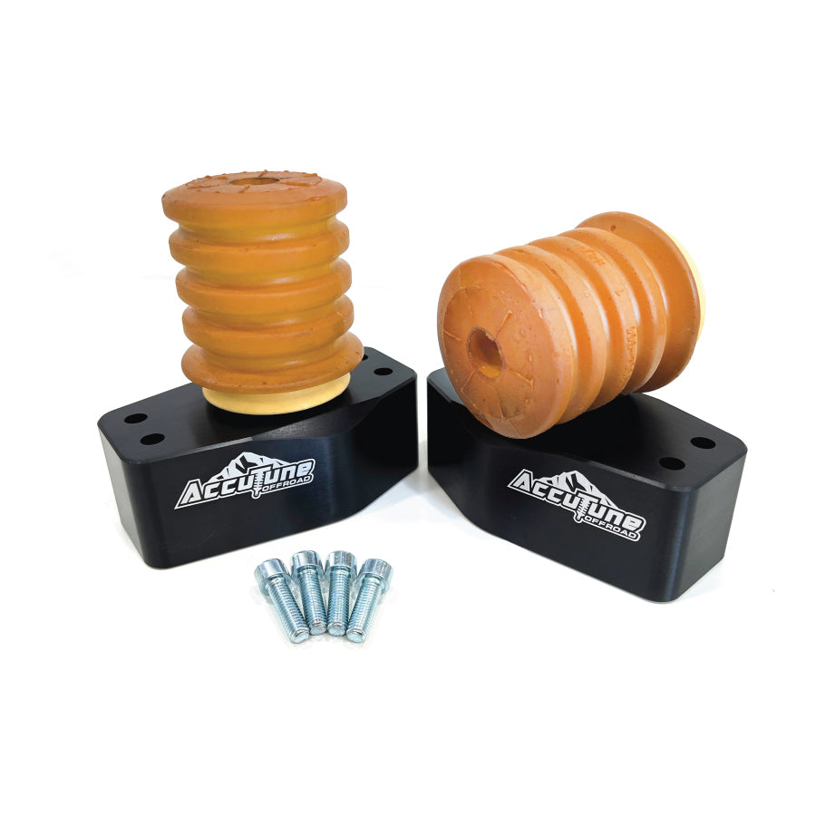 4Runner bump stop kit from AccuTune Offroad. This rear bump stop kit comes in different sizes depending on shocks and tire size you want to run. Choose the best height spacer that fits your suspension. Accutune foam bump stops offer a smooth and comfortable bottom our event, much softer than factory rubber bump stops.