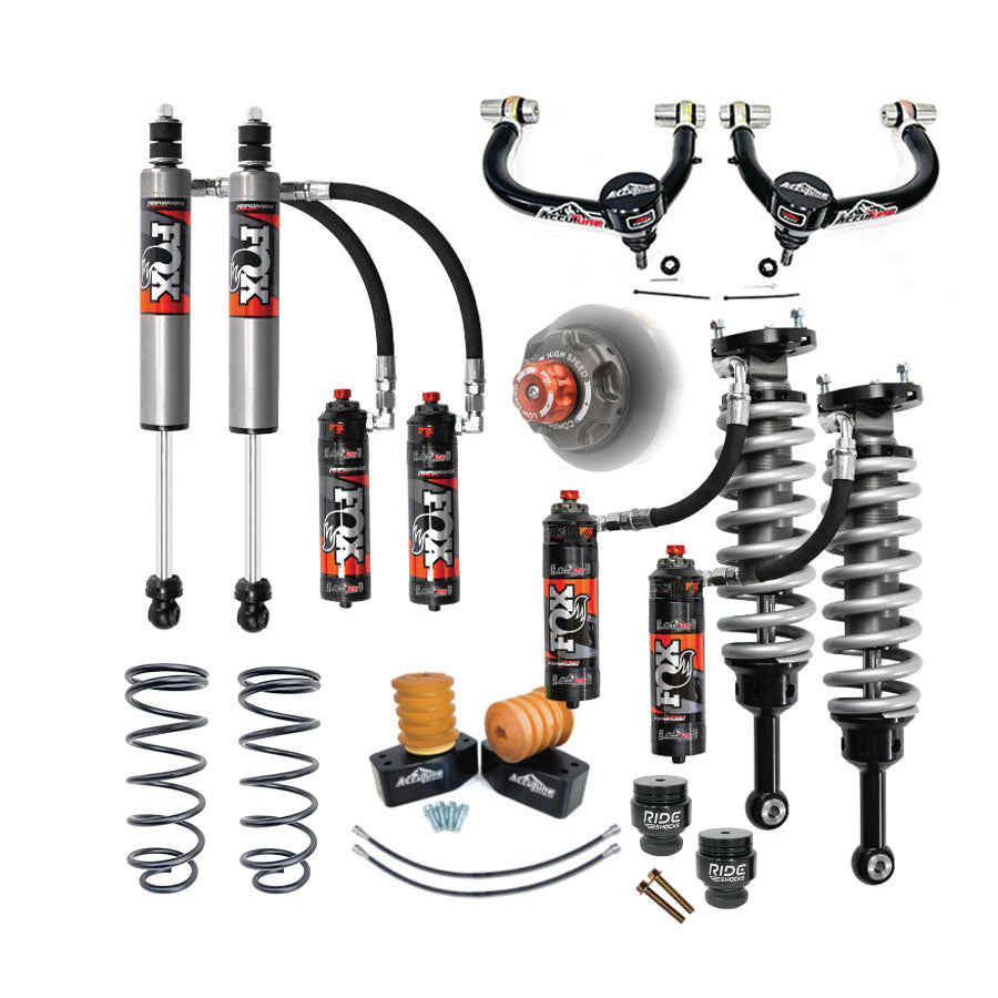 4Runner lift kit from AccuTune Offroad for Toyota 4Runner. This stage 4A suspension kit includes Fox 2.5 performance elite series coilovers with DSC adjusters in front and Fox 2.5 performance elite series shocks with DSC adjusters in the rear. Rear Icon springs and AccuTune Offroad bump stop kit. Upper control arms in this kit are made by Accutune Offroad. This complete kit is a excellent suspension system for any off-road enthusiast that also daily drives their 4Runner, GX460, GX470 or FJ Cruiser.