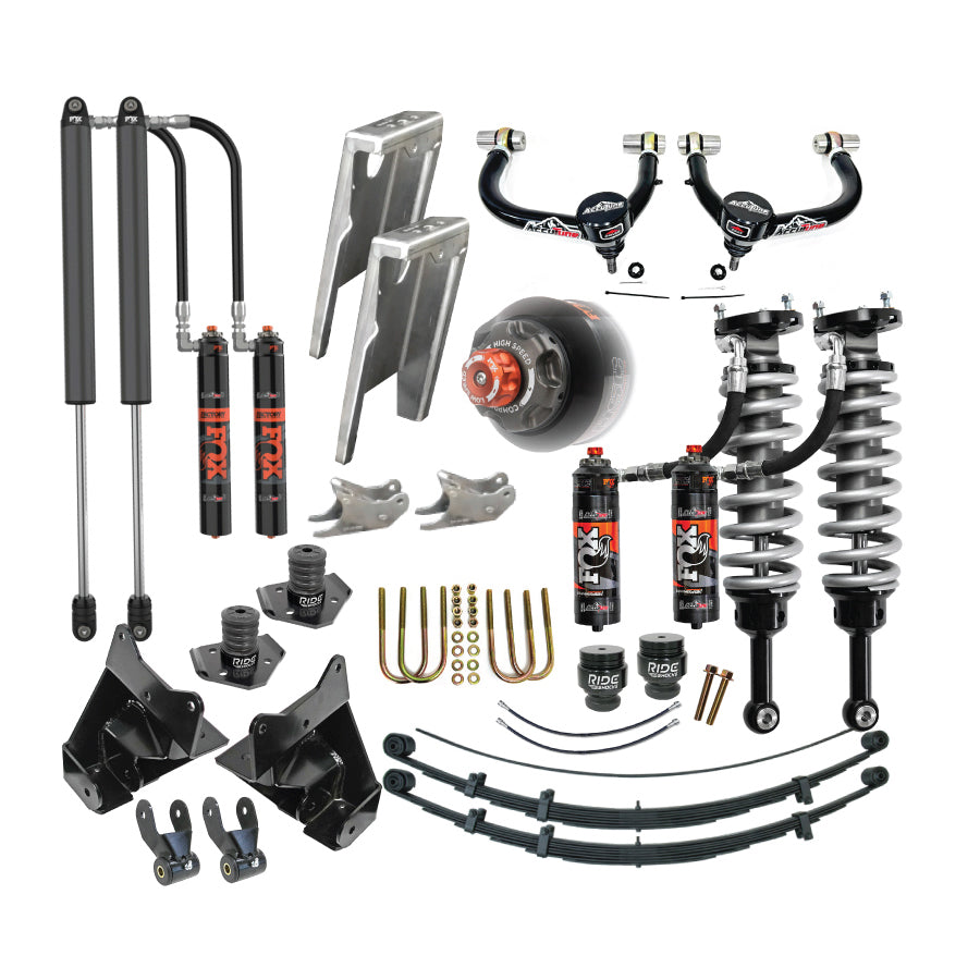 Toyota Tacoma lift kit with Fox 2.5 shocks tuned by AccuTune Offroad.