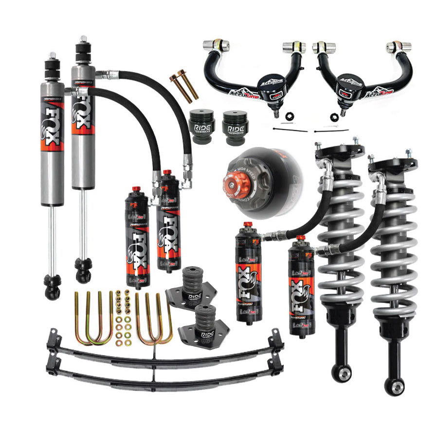 Stage 3A lift kit from AccuTune Offroad for Toyota Tacoma using Fox Shocks, Add a Leaf, AccuTune Offroad upper control arms and u-bolt flip kit