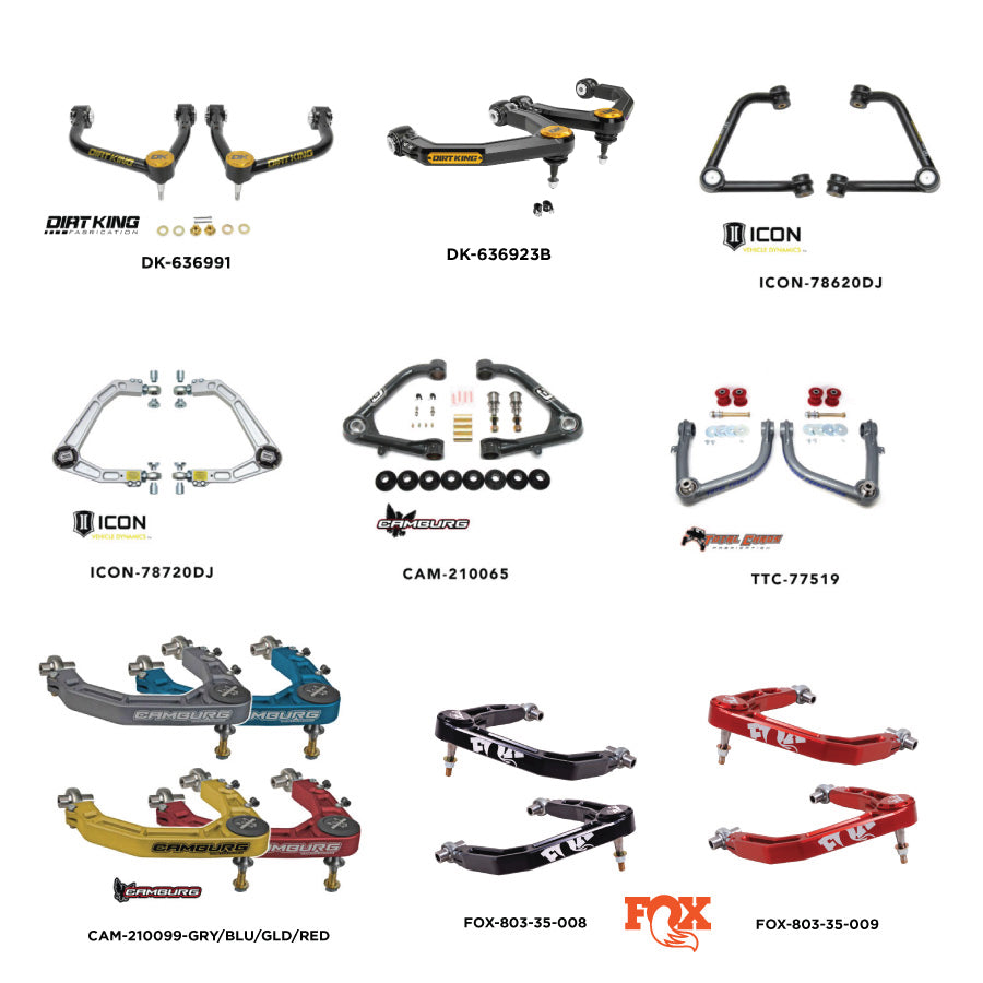 Upper Control arm options from AccuTune Offroad to outfit your 2019 or newer Chevy 1500 truck. Choose the control arm that best fits your style, budget and build. Aftermarket Upper Control Arms are necessary for lifted applications to help bring alignment back into factory specs.