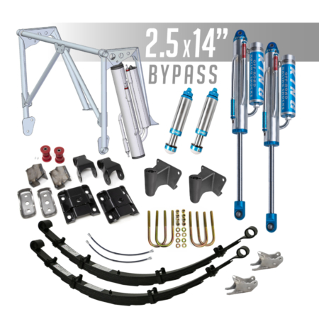 Tacoma rear long travel kit with king bypasses and camburg bed cage