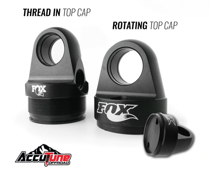 Rotating top cap compared to threaded top cap on Fox Shocks.