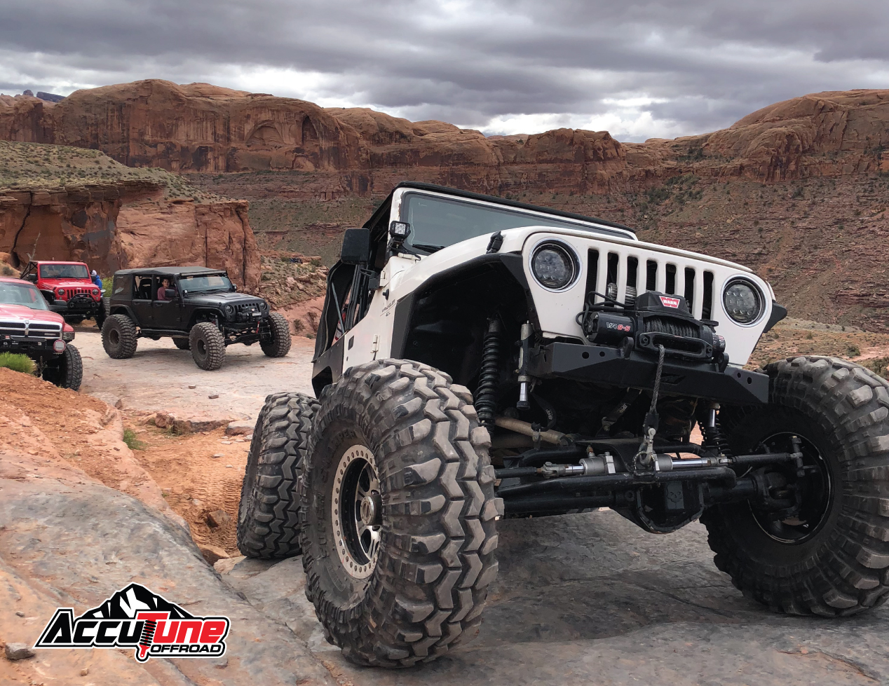 Jeep wrangler rock crawling in Moab Utah with AccuTune Offroad