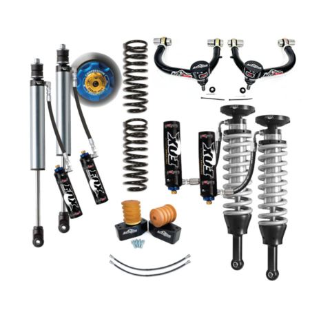 4Runner lift kit from AccuTune Offroad. This stage 4A suspension kit includes Fox 2.5 coilovers with DSC adjusters in front and Fox 2.5 shocks with DSC adjusters in the rear. Rear Icon springs, rear extended brake lines, AccuTune Offroad bump stops and spacers are also included. Upper control arms in this kit are made by Accutune Offroad. This complete kit is a excellent suspension system for any overland enthusiast that also daily drives their 4Runner, GX460, GX470 or FJ Cruiser.