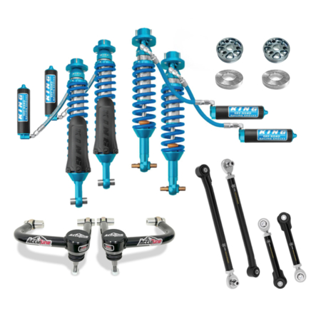 King coilover suspension kit from AccuTune Offroad comes pre-tuned based on your Bronco's total weight. These King Shocks will be upgraded for improved performance both on and off-road. This stage kit includes front upper control arms from AccuTune Offroad that are designed to fit larger tires and keep alignment specs for lifted applications. Rear upper and lower control arms included in this kit are from Icon.