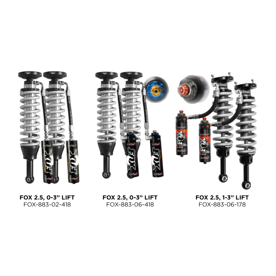 Toyota Tacoma Fox front coilover shocks, custom tuned by AccuTune Offroad