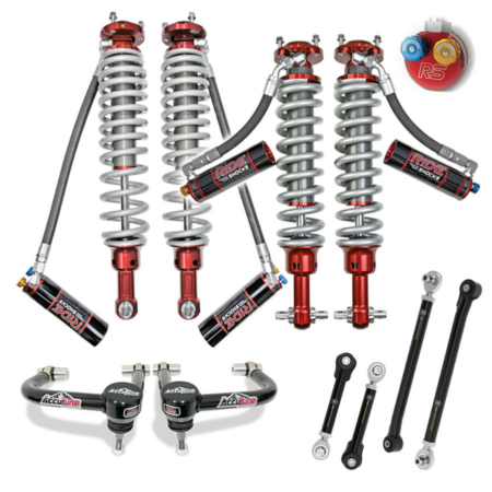 The ultimate coilover shock suspension system for the Ford Bronco include Ride Shocks front and rear for the best ride quality both on and off-road. This high performance suspension system includes a pair of AccuTune Offroad front upper control arms to allow for more shock travel, bigger tires and proper alignment with added lift. This complete suspension package also includes rear upper and lower control arms from Icon that will allow your Bronco to dominate off-road adventures.