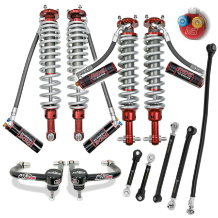 The ultimate bronco suspension system from AccuTune Offroad includes front and rear Ride Shocks with DPA adjusters. These coilovers come pre-tuned based on the total weight of your upgraded bronco. Front upper control arms from AccuTune Offroad are built tough, designed to fit large off-road tires and provide factory alignment specs for lifted applications. Rear Icon upper and lower control arms are also included in this stage kit.