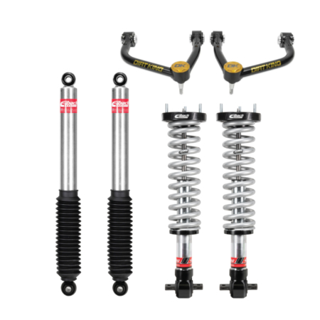 Stage 2 GM 1500 leveling kit with Eibach Shocks and Dirt King upper control arms.