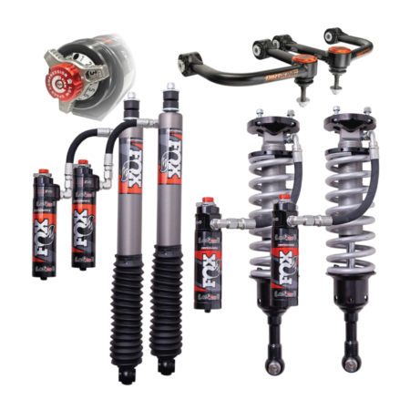 Suspension lift kit for 2024 Toyota Tacoma with Fox Shocks and Dirt King Upper Control arms.
