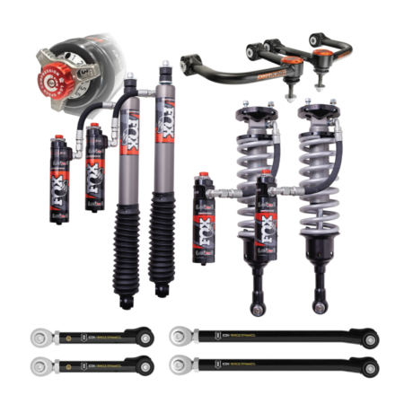 4th Gen Tacoma lift kit with Fox 2.5 shocks and Dirt King front upper control arms and Icon rear control arms.
