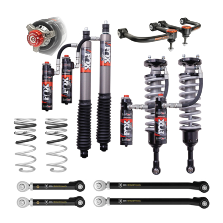 Stage 3A 4th Gen Tacoma lift kit with Fox 2.5 shocks and Dirt King upper control arms.