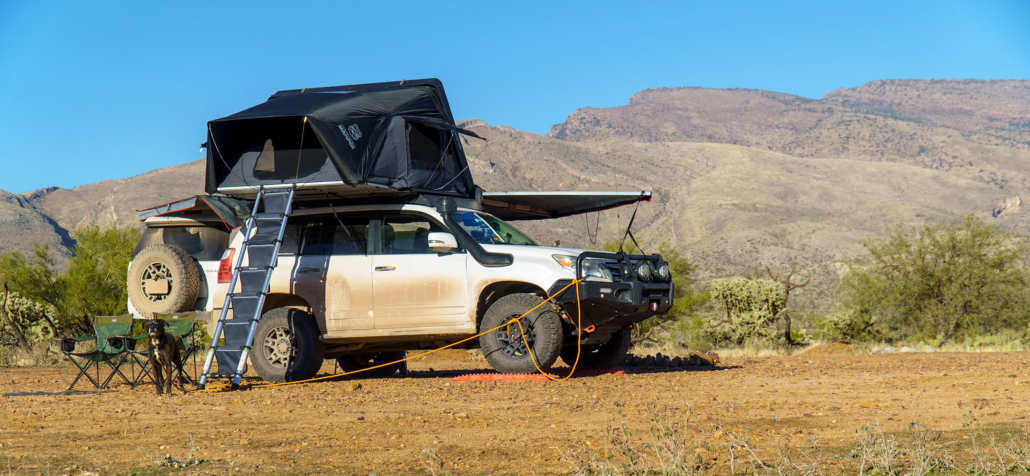 Lexus gx460 with roof top tent setup ready for a camping night.