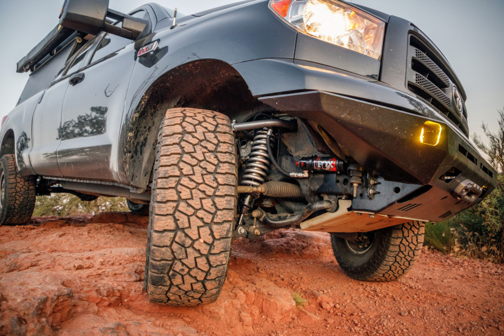 Toyota Tundra Overland truck suspension upgrades with Fox 2.5 shocks and heavy duty springs